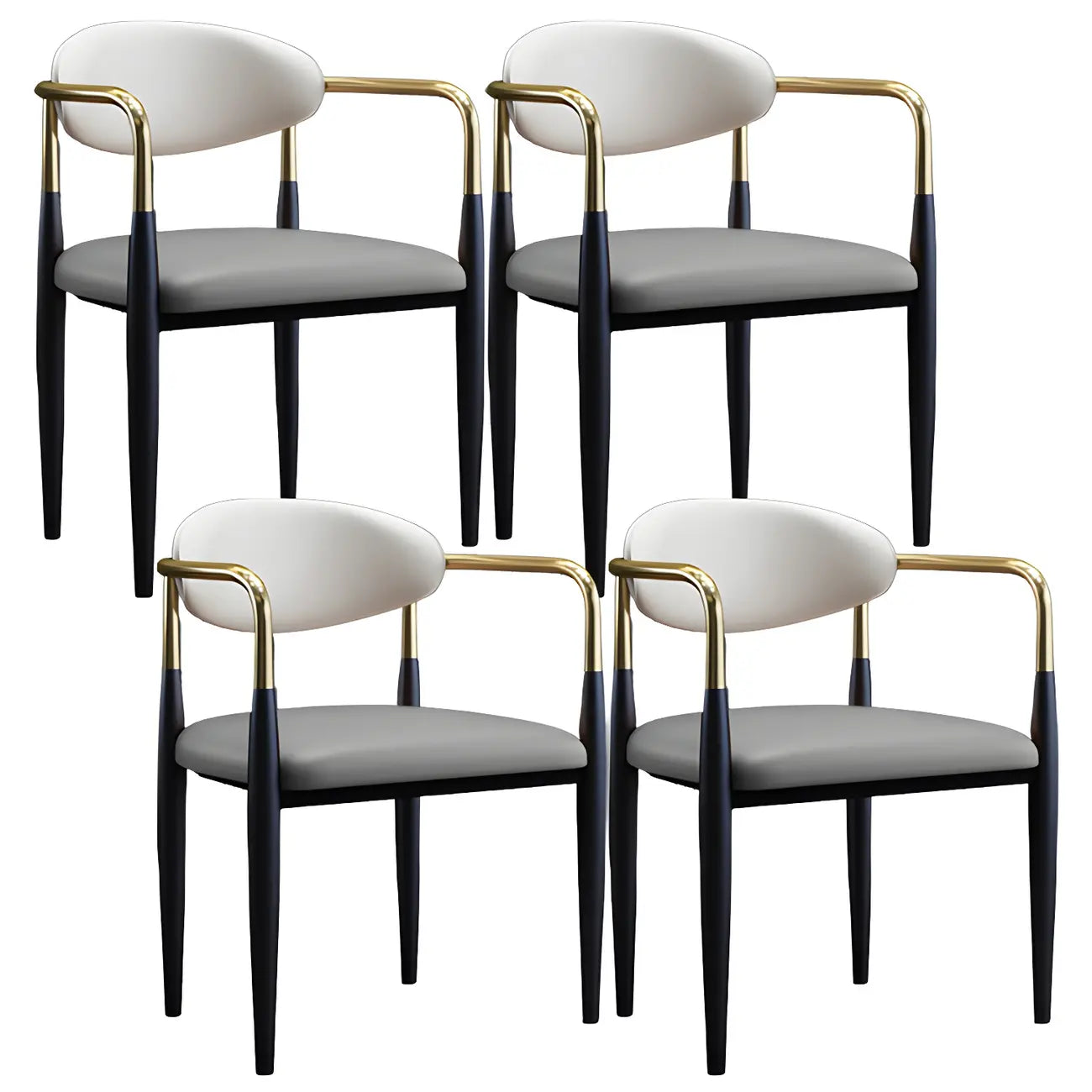 Curved Metal Legs Faux Leather Armrest Dining Chair