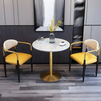 Curved Metal Legs Faux Leather Armrest Dining Chair