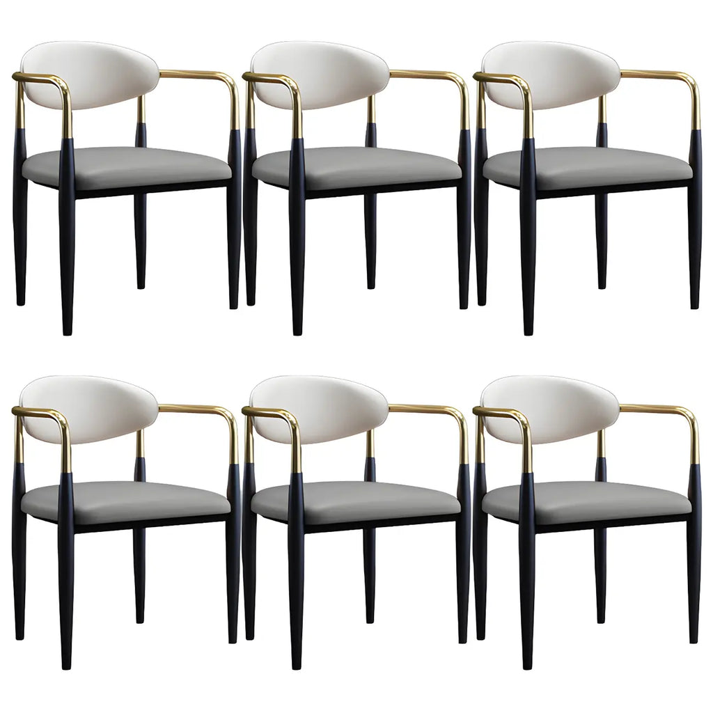 Curved Metal Legs Faux Leather Armrest Dining Chair