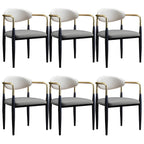 Curved Metal Legs Faux Leather Armrest Dining Chair