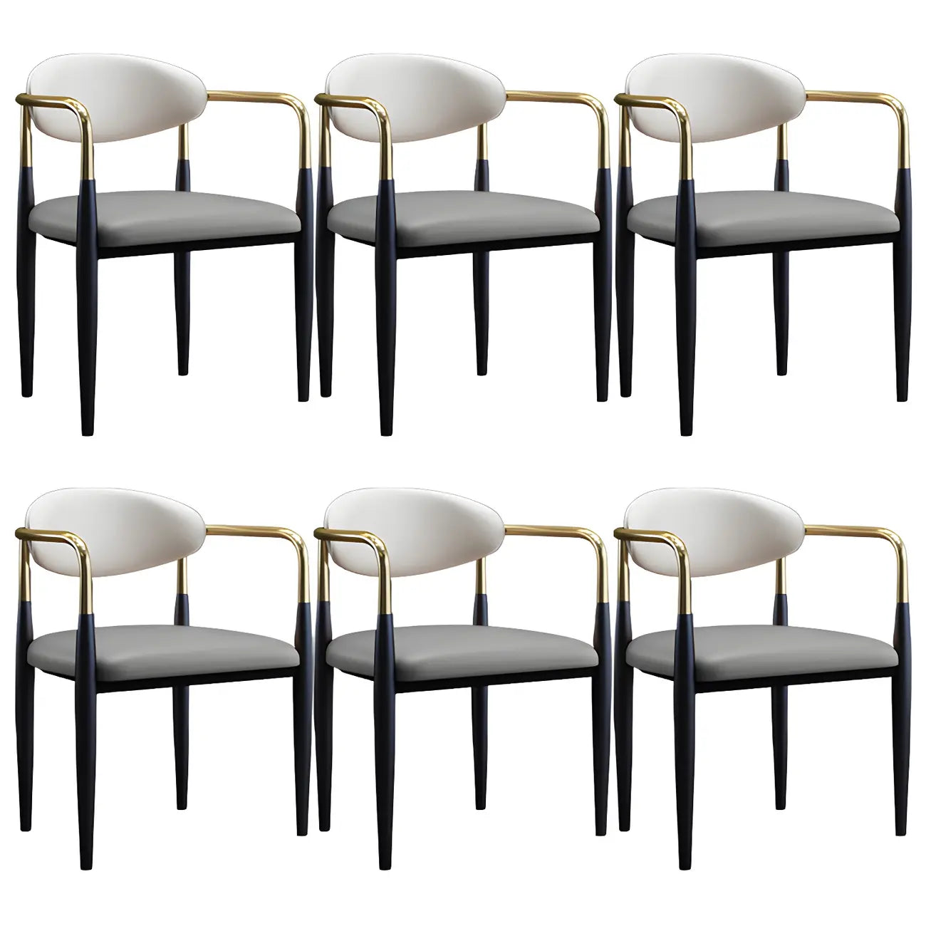 Curved Metal Legs Faux Leather Armrest Dining Chair