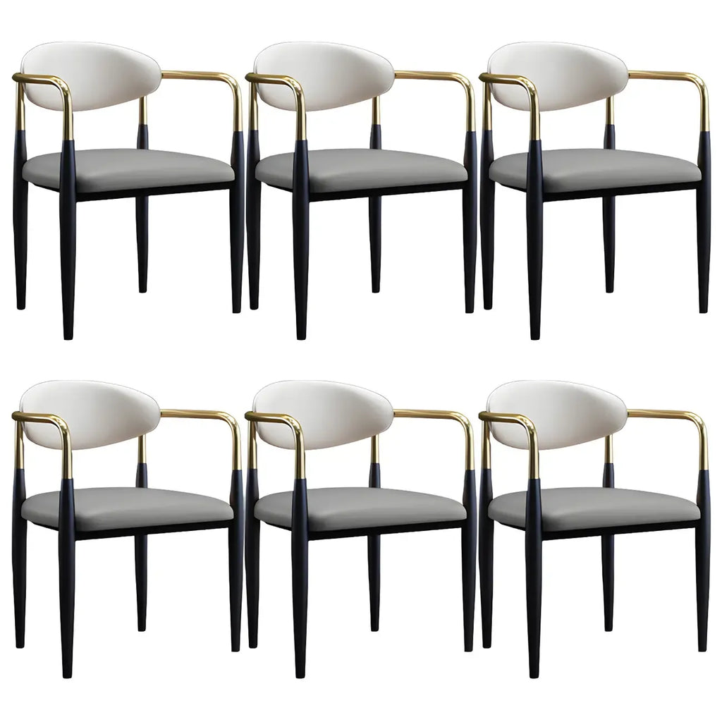 Curved Metal Legs Faux Leather Armrest Dining Chair