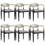 Curved Metal Legs Faux Leather Armrest Dining Chair