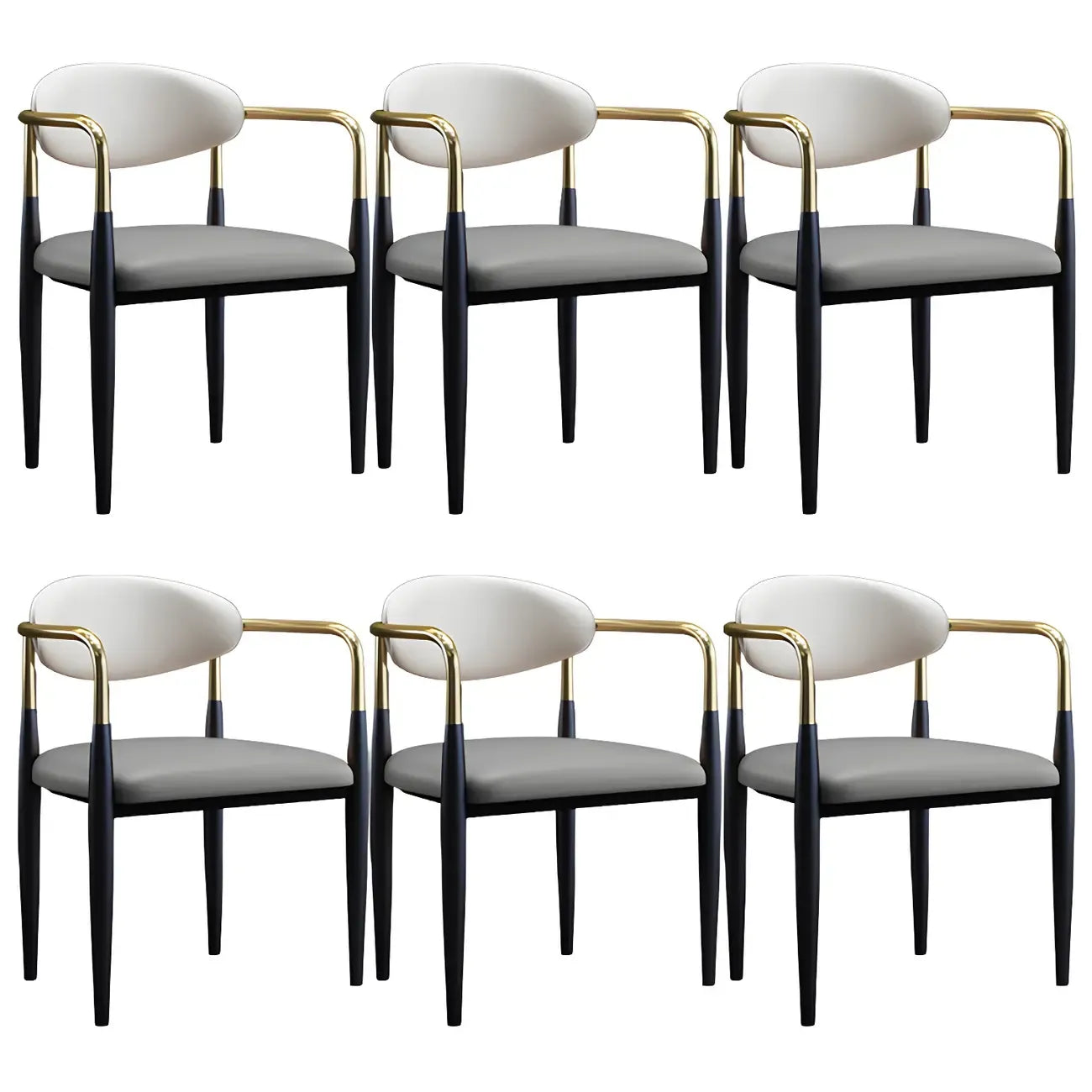 Curved Metal Legs Faux Leather Armrest Dining Chair