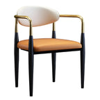 Curved Metal Legs Faux Leather Armrest Dining Chair