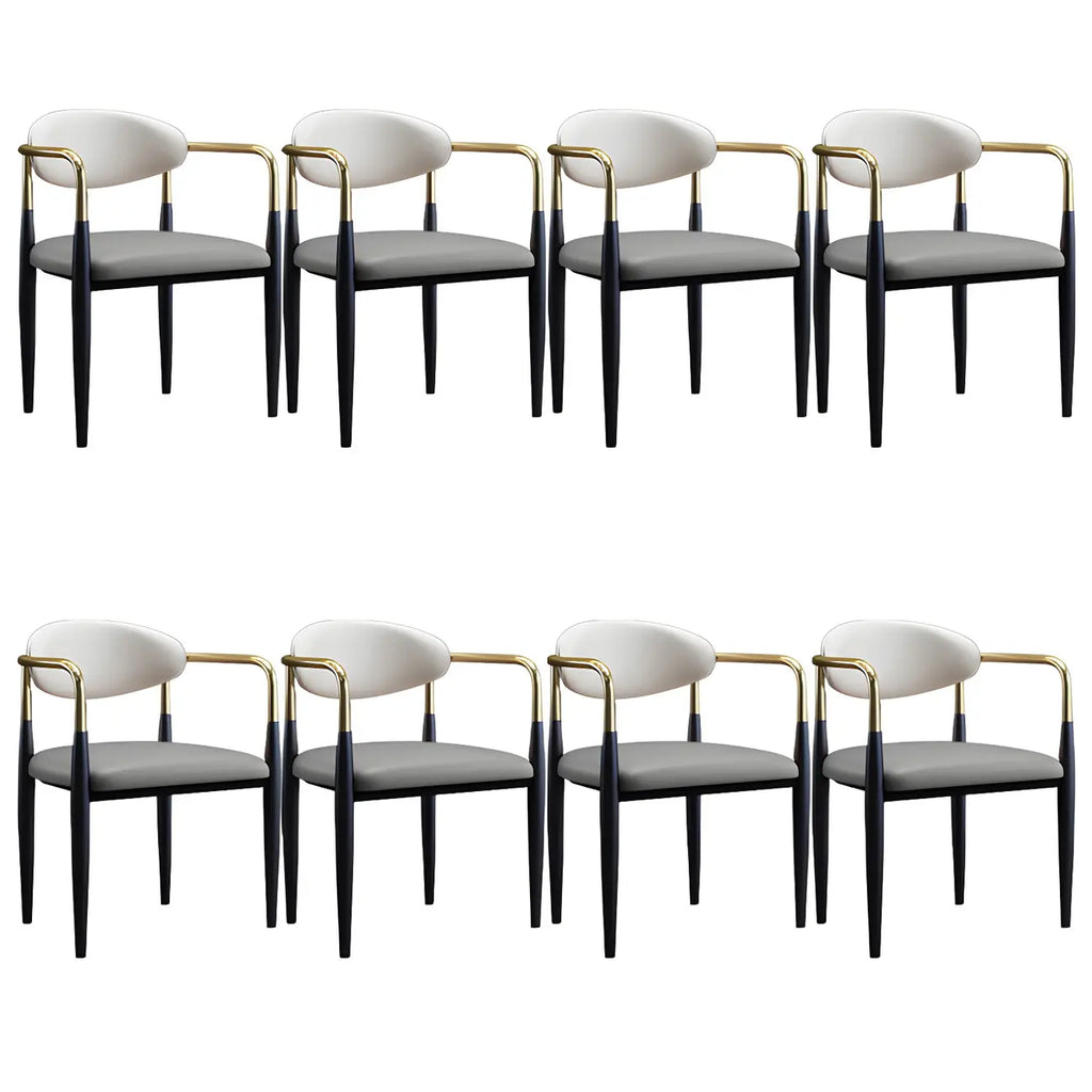 Curved Metal Legs Faux Leather Armrest Dining Chair