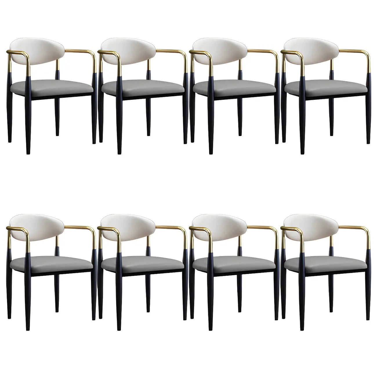 Curved Metal Legs Faux Leather Armrest Dining Chair