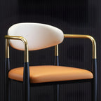 Curved Metal Legs Faux Leather Armrest Dining Chair