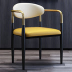 Curved Metal Legs Faux Leather Armrest Dining Chair