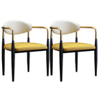 Curved Metal Legs Faux Leather Armrest Dining Chair