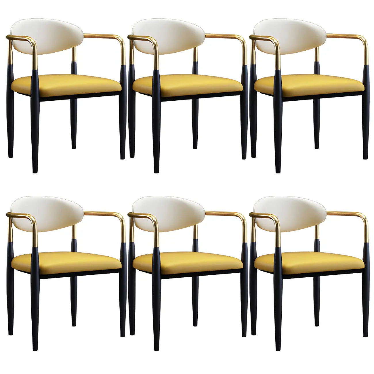 Curved Metal Legs Faux Leather Armrest Dining Chair