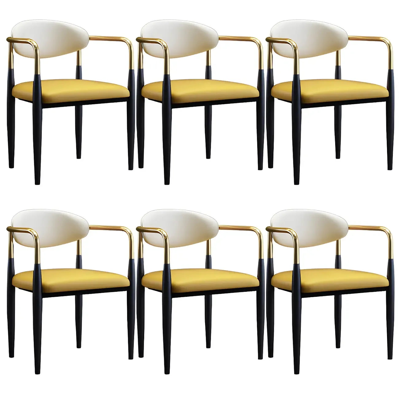 Curved Metal Legs Faux Leather Armrest Dining Chair