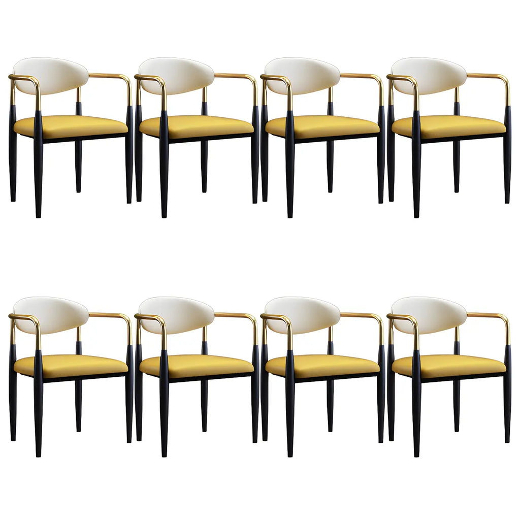 Curved Metal Legs Faux Leather Armrest Dining Chair