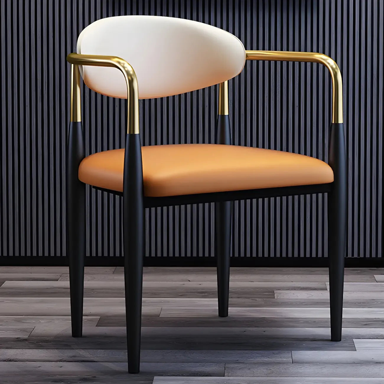 Curved Metal Legs Faux Leather Armrest Dining Chair