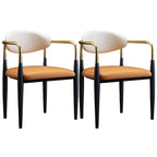 Curved Metal Legs Faux Leather Armrest Dining Chair