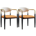 Curved Metal Legs Faux Leather Armrest Dining Chair