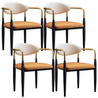 Curved Metal Legs Faux Leather Armrest Dining Chair