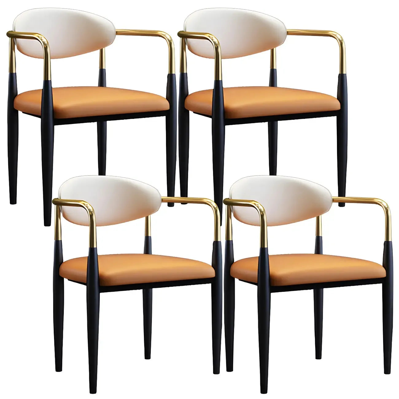 Curved Metal Legs Faux Leather Armrest Dining Chair