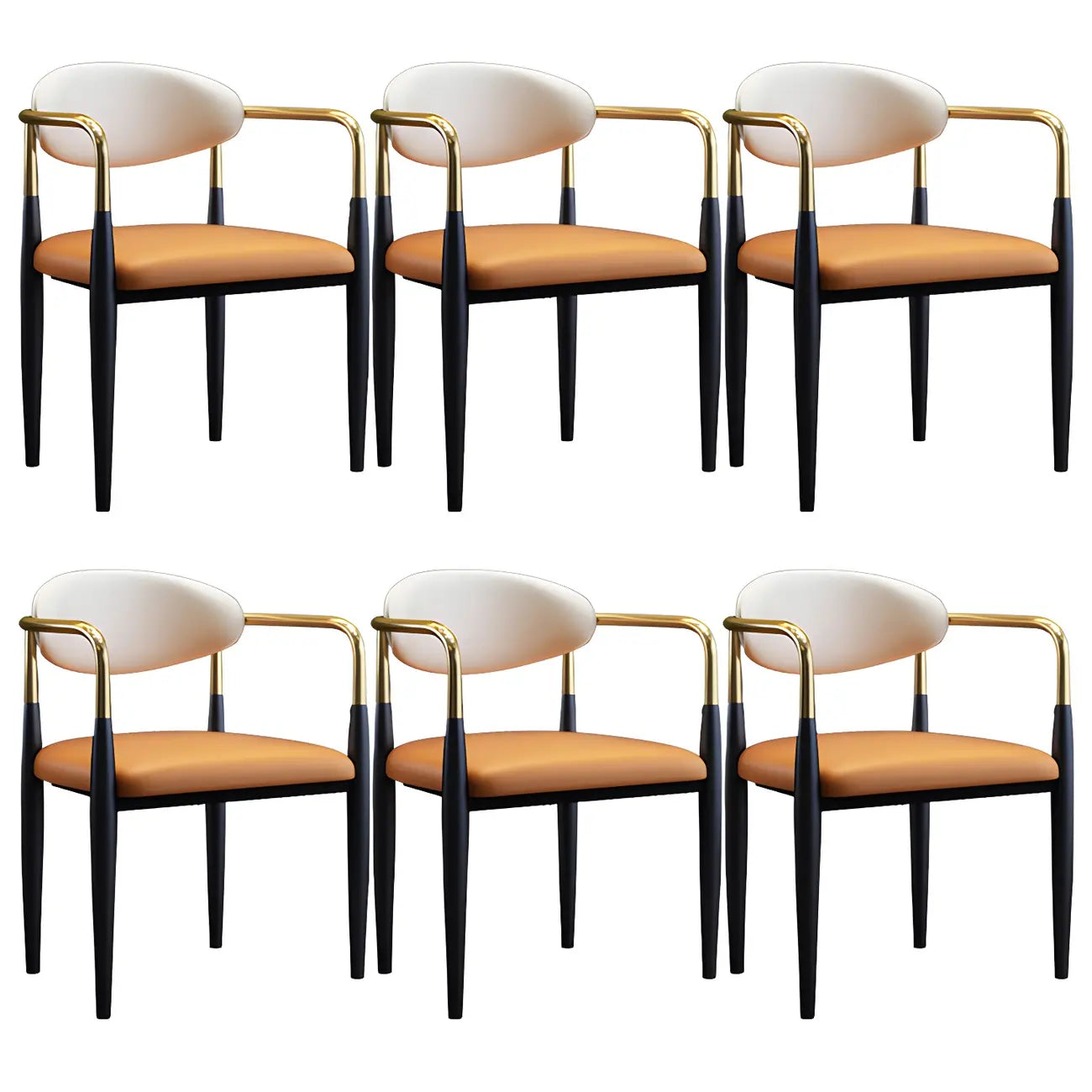 Curved Metal Legs Faux Leather Armrest Dining Chair