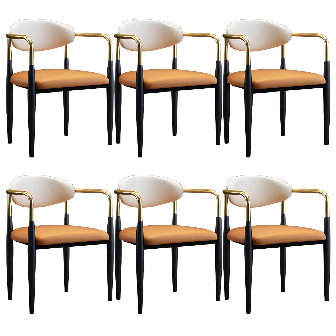 Curved Metal Legs Faux Leather Armrest Dining Chair