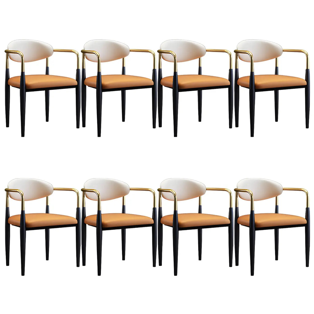 Curved Metal Legs Faux Leather Armrest Dining Chair