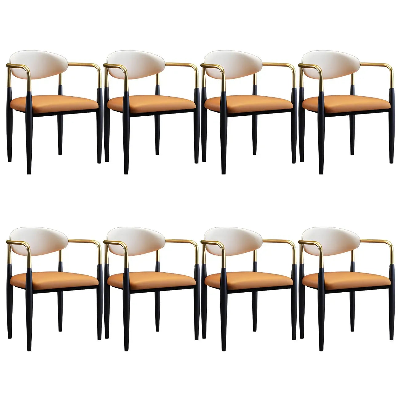 Curved Metal Legs Faux Leather Armrest Dining Chair