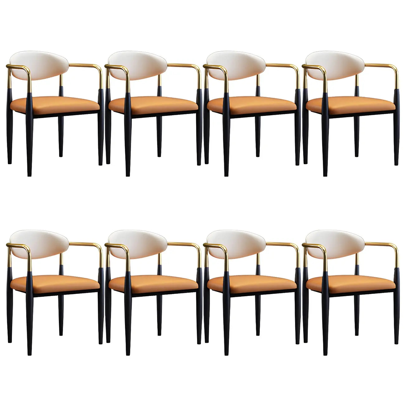 Curved Metal Legs Faux Leather Armrest Dining Chair