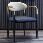 Curved Metal Legs Faux Leather Armrest Dining Chair