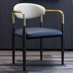 Curved Metal Legs Faux Leather Armrest Dining Chair