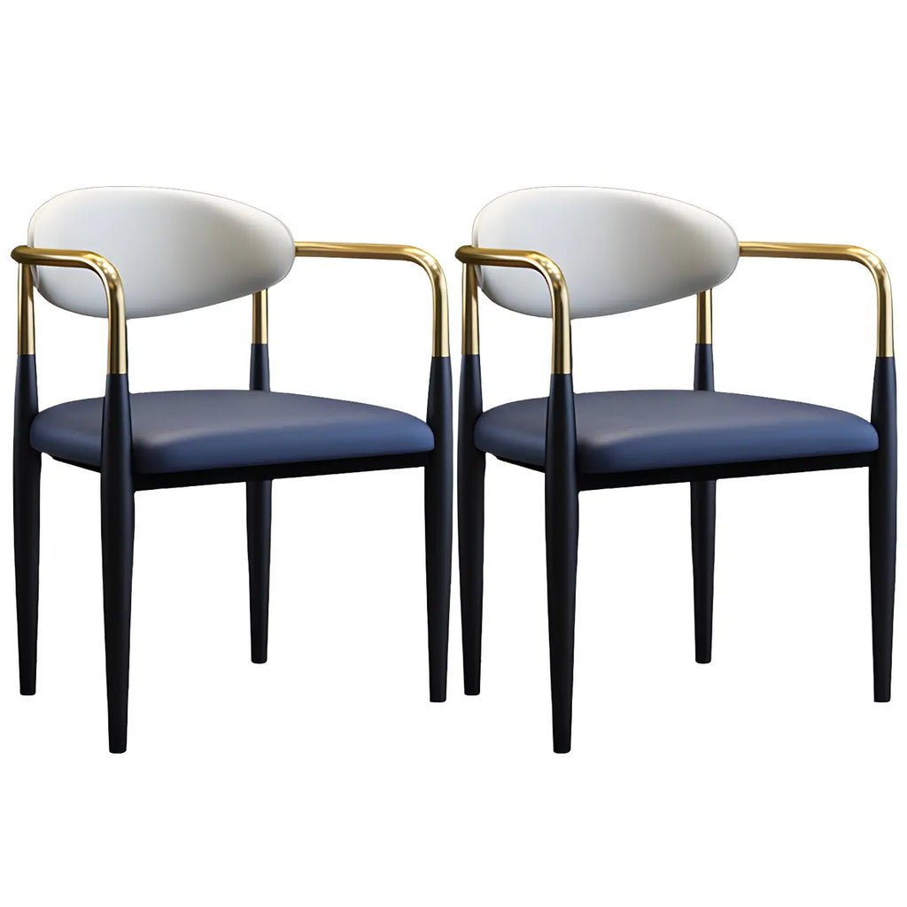 Curved Metal Legs Faux Leather Armrest Dining Chair