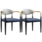 Curved Metal Legs Faux Leather Armrest Dining Chair