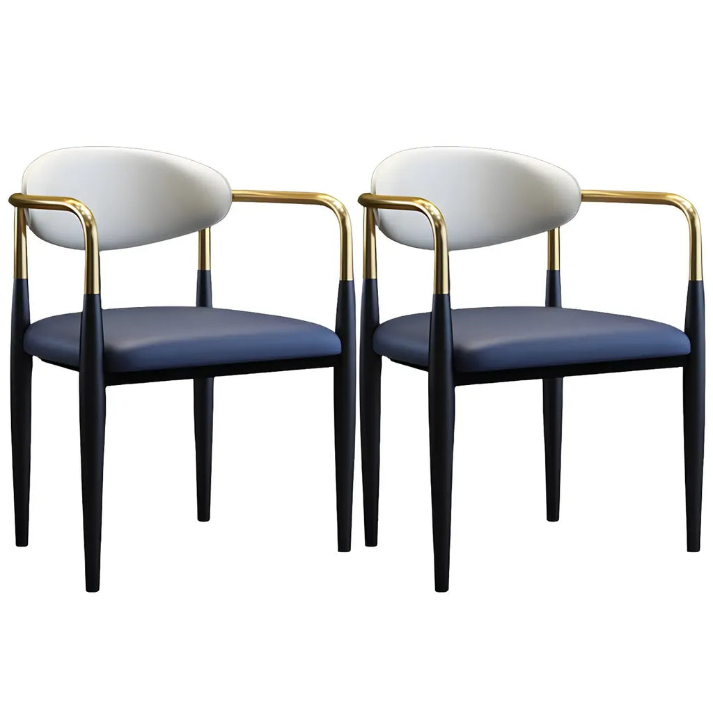 Curved Metal Legs Faux Leather Armrest Dining Chair