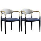 Curved Metal Legs Faux Leather Armrest Dining Chair