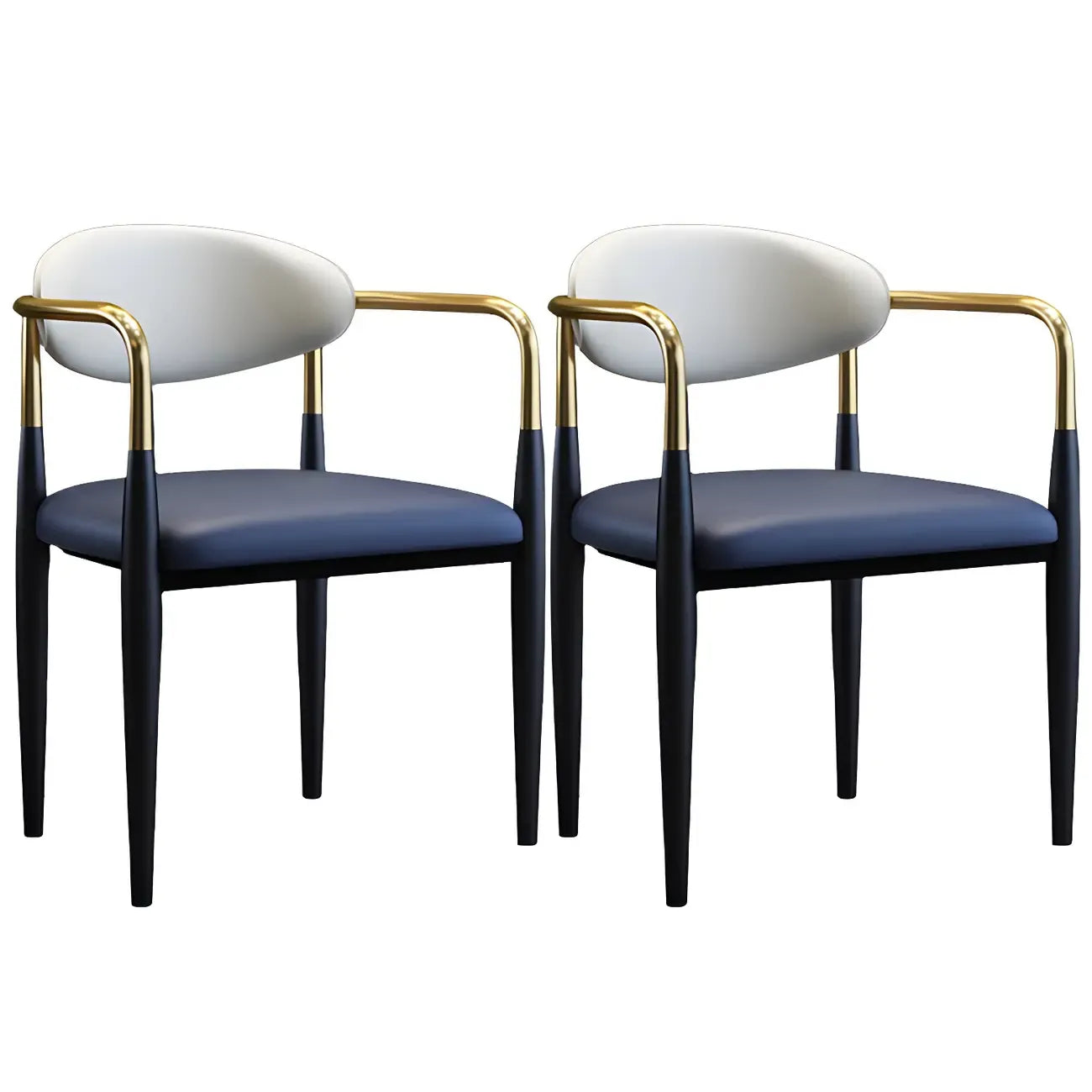 Curved Metal Legs Faux Leather Armrest Dining Chair