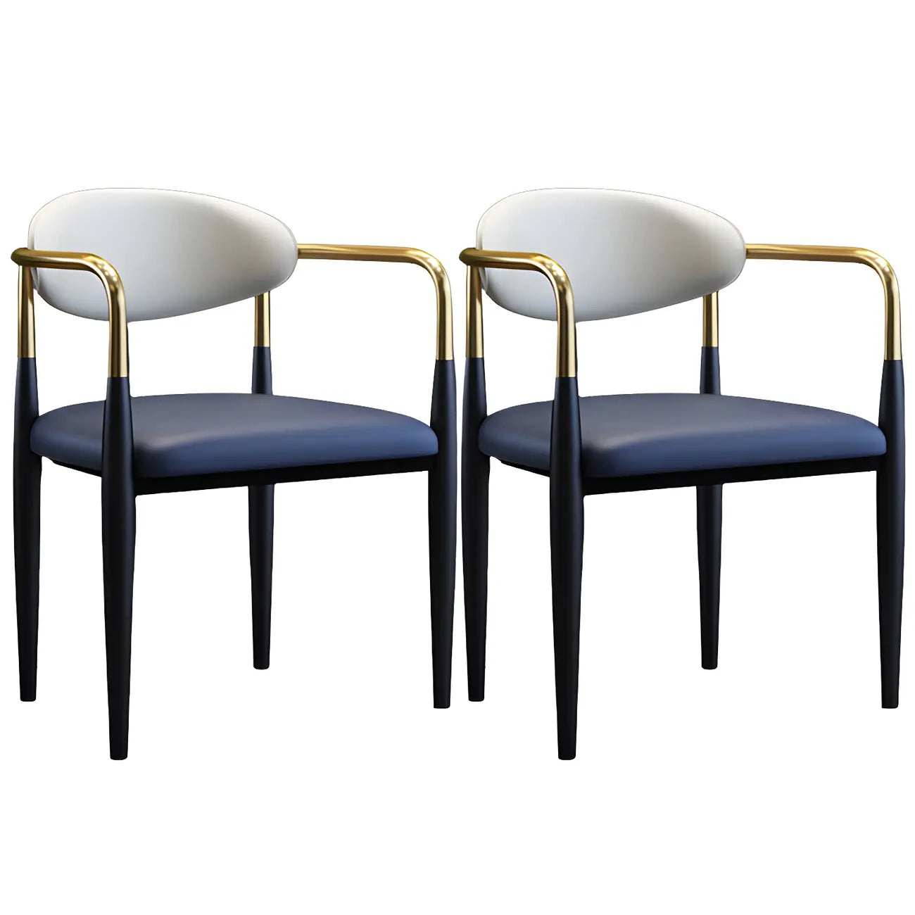 Curved Metal Legs Faux Leather Armrest Dining Chair