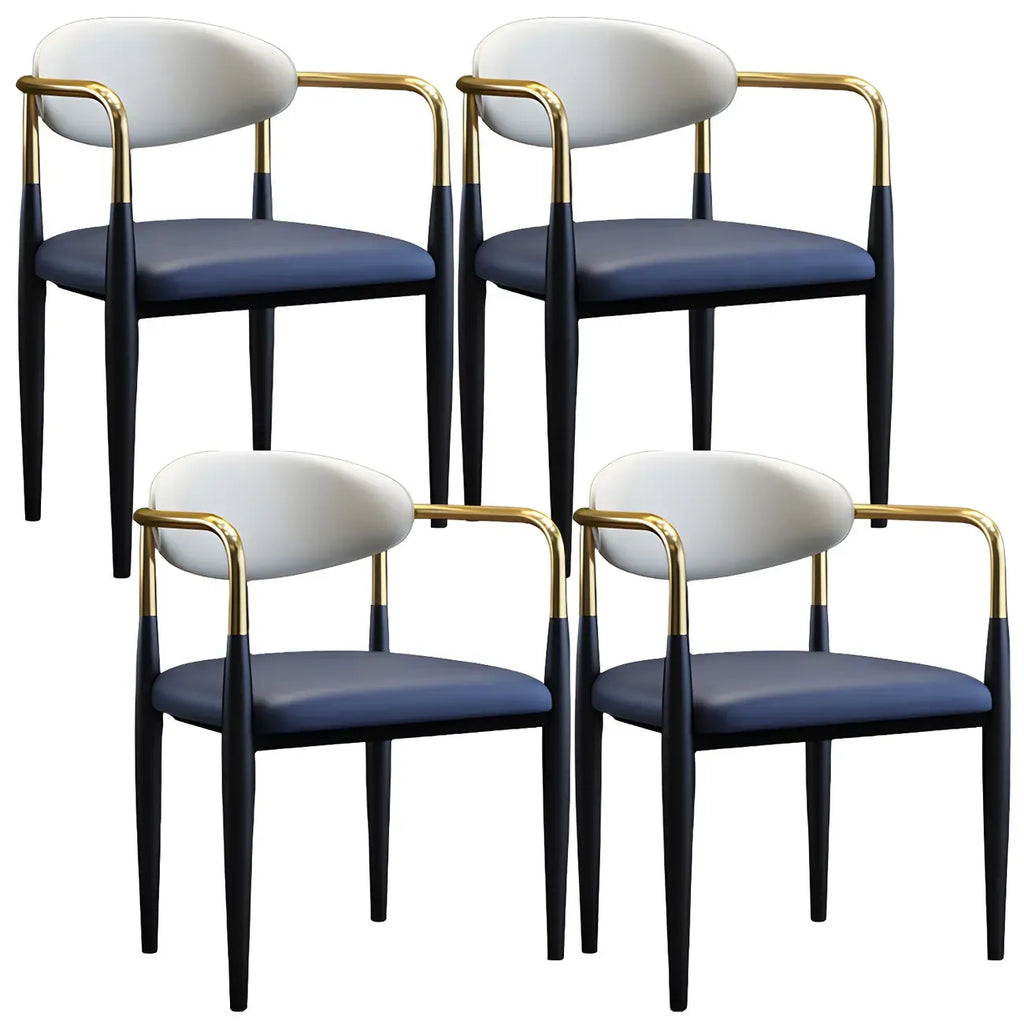 Curved Metal Legs Faux Leather Armrest Dining Chair