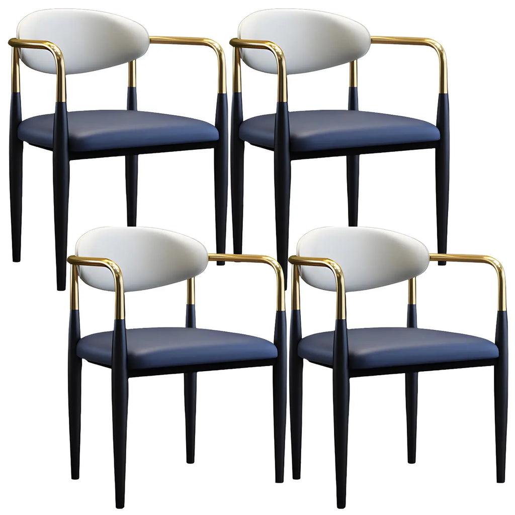 Curved Metal Legs Faux Leather Armrest Dining Chair