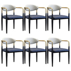 Curved Metal Legs Faux Leather Armrest Dining Chair