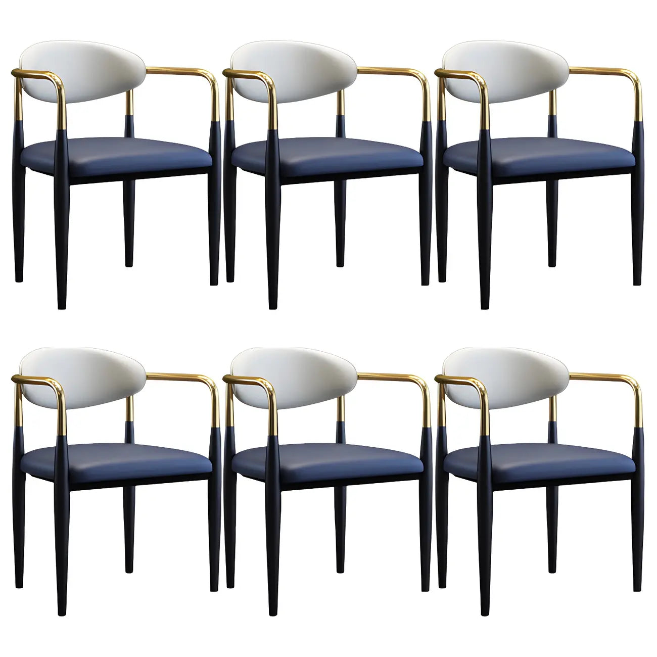 Curved Metal Legs Faux Leather Armrest Dining Chair