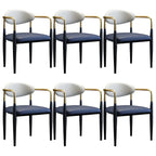 Curved Metal Legs Faux Leather Armrest Dining Chair