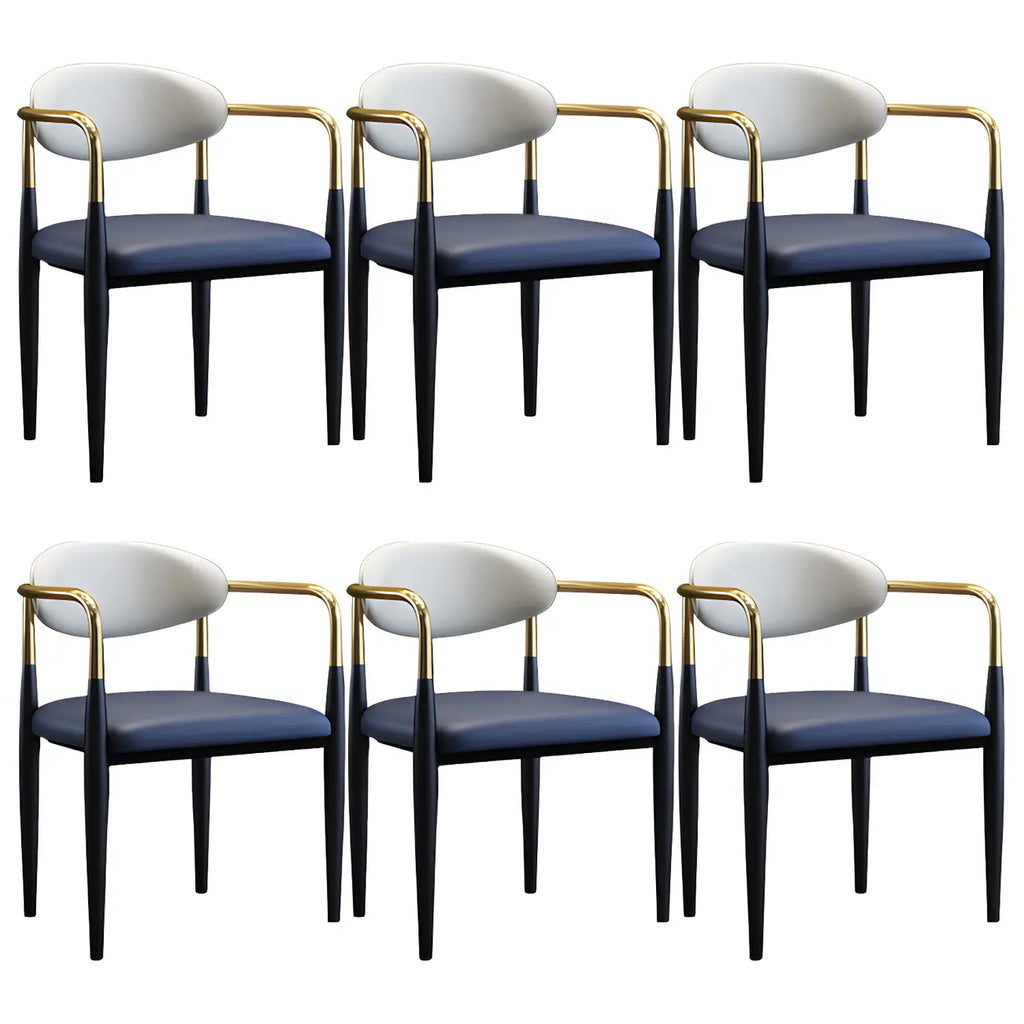 Curved Metal Legs Faux Leather Armrest Dining Chair