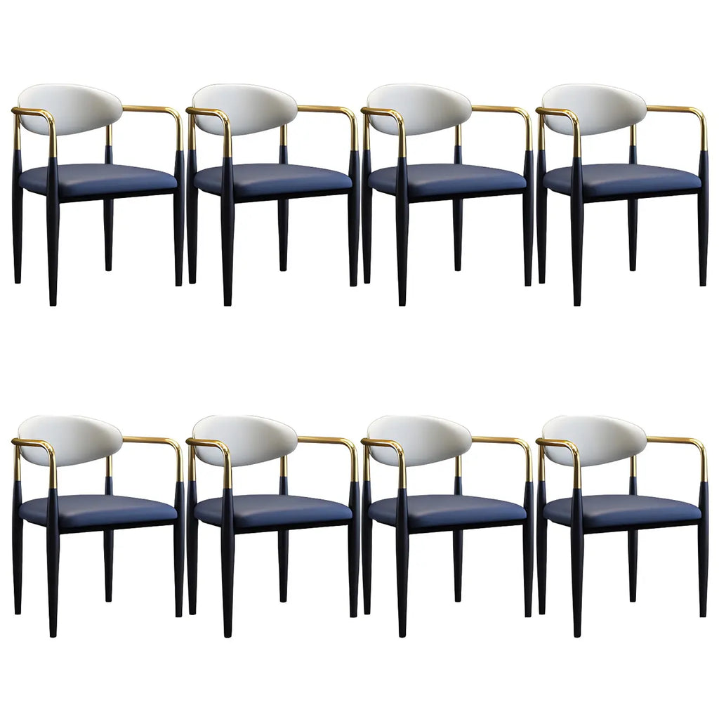 Curved Metal Legs Faux Leather Armrest Dining Chair