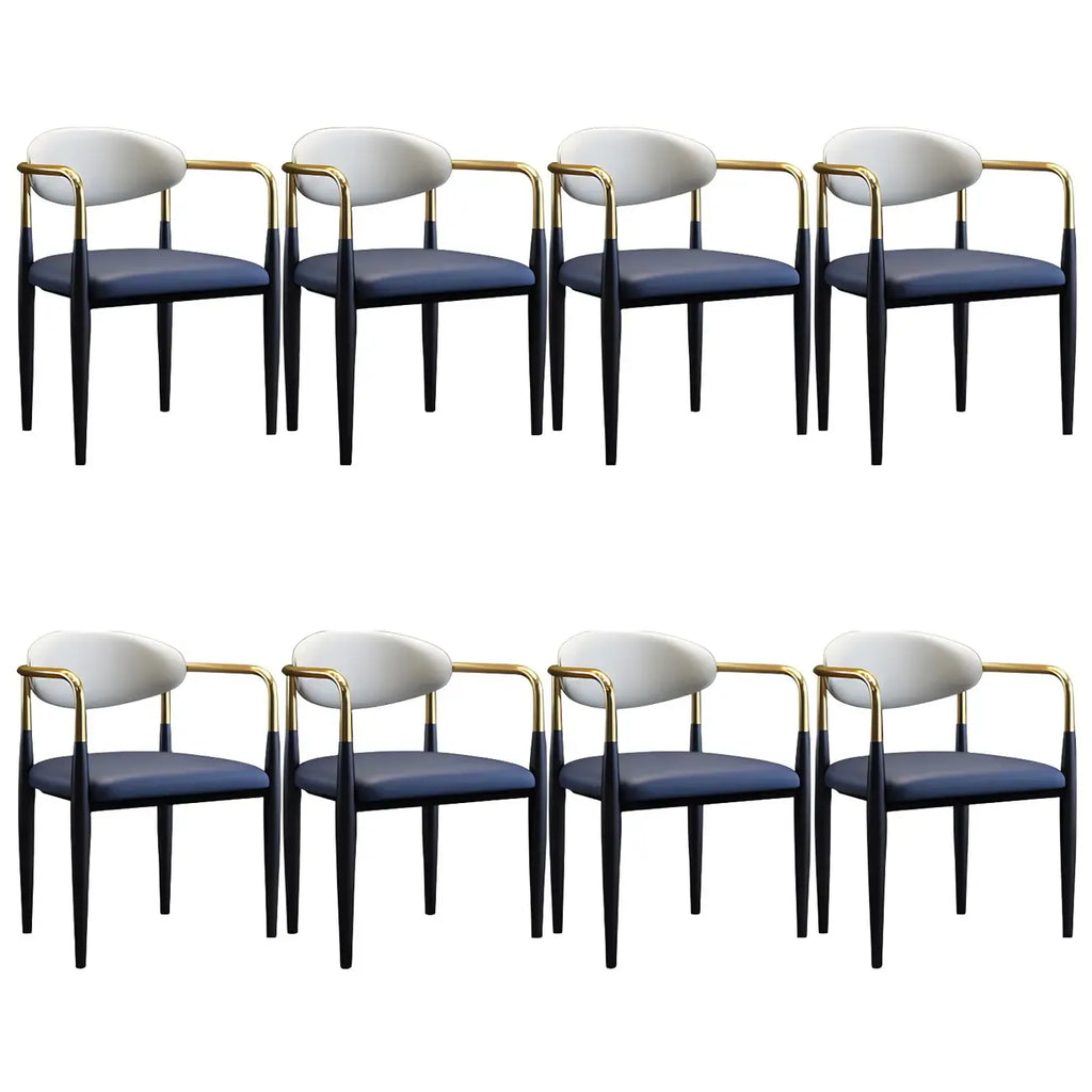 Curved Metal Legs Faux Leather Armrest Dining Chair