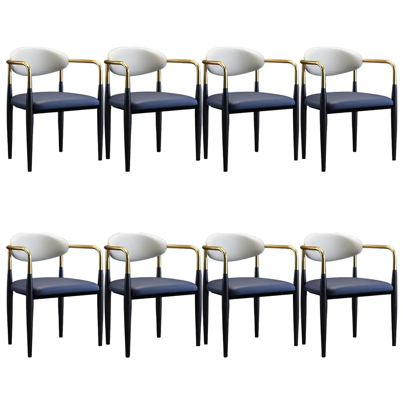 Curved Metal Legs Faux Leather Armrest Dining Chair