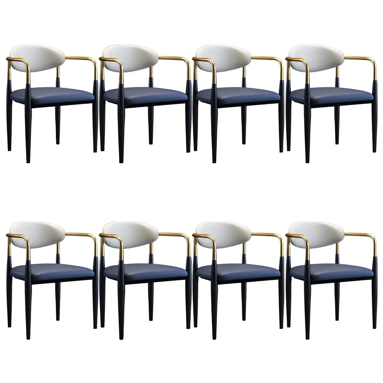 Curved Metal Legs Faux Leather Armrest Dining Chair