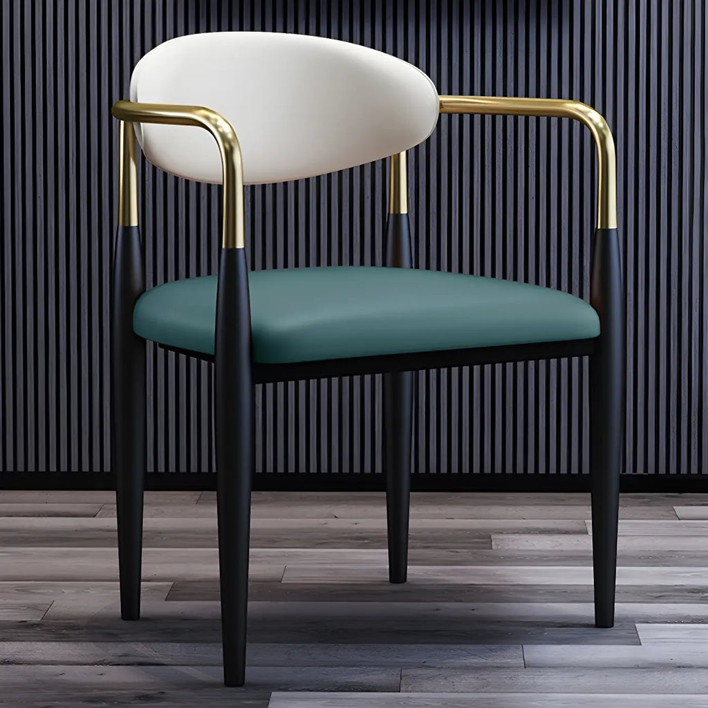 Curved Metal Legs Faux Leather Armrest Dining Chair