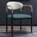 Curved Metal Legs Faux Leather Armrest Dining Chair