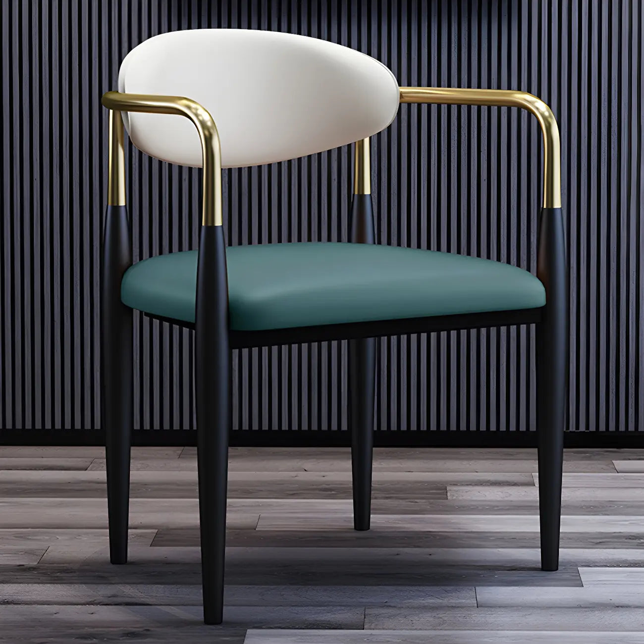 Curved Metal Legs Faux Leather Armrest Dining Chair