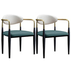 Curved Metal Legs Faux Leather Armrest Dining Chair