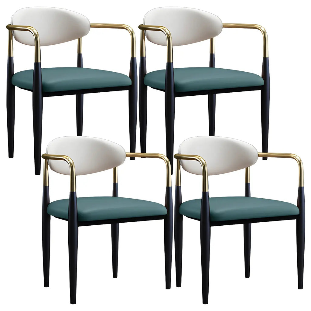 Curved Metal Legs Faux Leather Armrest Dining Chair